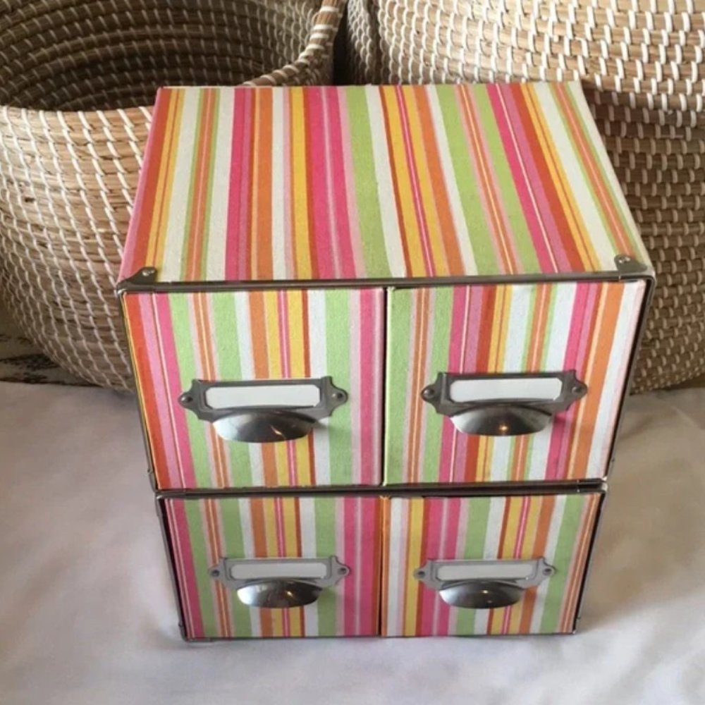 Striped Storage Box with 2 Pull Out Draws - Picture 5 of 7